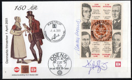 Martin Mörck. Denmark 2001. 150 Anniv Danish Stamps. Michel 1273 - 1276, 4-block. FDC. Signed. - FDC