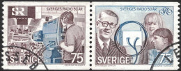 Sweden - Facit #907SX2 Sveriges Radio 50 år, 75 öre Brun/blå - Used Stamps