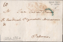 609 - LETTERA PREFILATELICA DA NAPOLI A PALERMO 1850 - FRANCA - 1. ...-1850 Prefilatelia