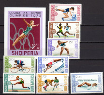 Albania 1972 Olympic Games Munich, Cycling, Hockey, Swimming Etc. Set Of 8 + S/s MNH - Ete 1972: Munich