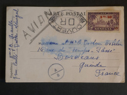 DM 14  AOF SENEGAL  LETTRE  CENSUREE 1944  DAKAR A BORDEAUX   FRANCE  +SURCHARGE ROUGE +AFF. INTERESSANT +++ - Cartas & Documentos