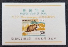 Korea Wildlife Fauna Badger 1966 (ms) MNH *imperf - Corée Du Sud