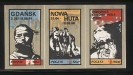 POLAND SOLIDARITY SOLIDARNOSC POCZTA "S" 1988 GDANSK NOWA HUTA BYDGOSZCZ STALOWA WOLA URSUS STRIP OF 3 STRIKES PROTESTS - Solidarnosc Vignetten