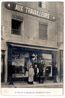 Devanture " Aux Travailleurs ". F. Perret Tailleur Et Chapellerie. Carte Photo - Bourgoin