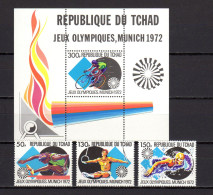 Chad - Tchad 1972 Olympic Games Munich, Cycling, Swimming Etc. Set Of 3 + S/s MNH - Sommer 1972: München