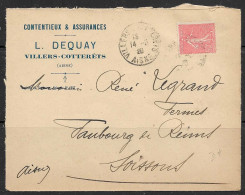 Yvert 199 50 C Rouge Type IIA - Seul Sur Lettre - 1903-60 Sower - Ligned