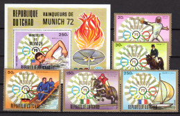 Chad - Tchad 1972 Olympic Games Munich, Swimming, Fencing, Equestrian, Rowing, Sailing Set Of 5 + S/s MNH - Sommer 1972: München