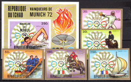 Chad - Tchad 1972 Olympic Games Munich, Swimming, Fencing, Equestrian, Rowing, Sailing Set Of 5 + S/s Imperf. MNH Scarce - Ete 1972: Munich