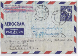 Norwegen Singapore 1953, 55 öre Aerogramm Ganzsache Brief V. Horten. #1617 - Covers & Documents