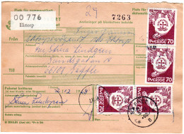 Schweden 1968, MeF 4x70 öre Ökumene Auf Paketkarte V. Ektorp  - Lettres & Documents