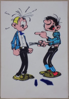 FRANQUIN SPIROU FANTASIO ET GASTON ROBBEDOES CARTE POSTALE VELOUR FLOCAGE FEUTRINE FLOCK-INDUS 2003 - Ansichtskarten