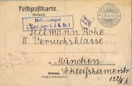 1915 , FELDPOSTKARTE , BRIEFSTEMPEL / 7. KOMP. BAYR. L.J.R. Nº 1 , CIRCULADA A MÜNICH , FELDPOST , CORREO MILITAR - Feldpost (portvrij)