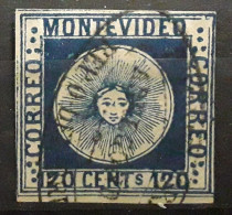 URUGUAY 1858, Armoiries Soleil Sun , Yvert No 4, 120 C Bleu , Nice Cancel, Beau Cachet  TB - Uruguay