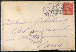 France, N°138 Sur Enveloppe De Guingamp 4.11.1907 + Cachet PARIS 11 DISTRIBUTION - (A272) - 1877-1920: Semi-moderne Periode