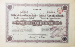 Tres Rare: Aktie Britisch-Österreichische Bank Handels-AG  - Grand Format - Banca & Assicurazione