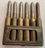 Clip De 6 Cartouches 6,5X52 CARCANO De 1940, Réglementaire De L'armée Italienne Ww2 - 39.45. Neutralisé. - Armas De Colección