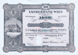 Tres Rare - Austria - Vienne 1939 - LÄNDERBANK WIEN - Pas Valide! - Banco & Caja De Ahorros