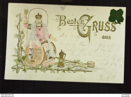 Prägekarte Im Golddruck: "Besten Gruss Aus" Mit Werbung "Hopfen Und Malz Gott Erhalt's" Vom 26.9.1899 Nach Dresden - Gruss Aus.../ Grüsse Aus...