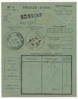 Feuille D'Avis Postes Et Télégraphes, Cachet "Gare De Soissons Aisne 11 Nov 14" + De Fortune "Venizel Aisne 11/11/14" - Lettres & Documents