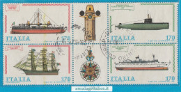 USATI ITALIA 1979 - Ref.0418A "COSTRUZIONI NAVALI ITALIANE" Blocco Di 4 Val. Con Appendice - - 1971-80: Used