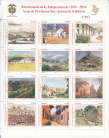 2010 Colombia Independence **Bang Top Left  Stamps Perfect ** Bicentennial Art History Miniature Sheet Of 12 MNH - Colombia