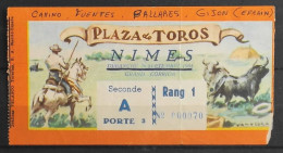 BILLET - CORRIDA - Plaza De Toros - NIMES Dimanche 25 Sept 1965 - Seconde A Rang 1 - Les Noms Des Toreros Sont Indiqués - Tickets D'entrée