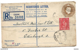 233 - 53 - Entier Recommandé Envoyé De Crook - Stamped Stationery, Airletters & Aerogrammes