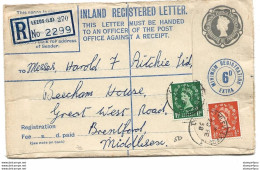 233 - 82 - Entier Postal Recommandé Envoyé De Leeds 1958 - Stamped Stationery, Airletters & Aerogrammes