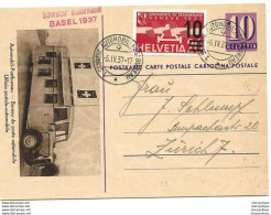 88 - 5 - Entier Postal Avec Illustration Bureau De Poste Automobile Et Oblit Spéciale "Schweizer Mustermesse Basel 1937" - Marcophilie