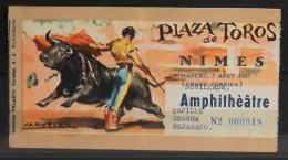 BILLET - NOVILLADA - Plaza De Toros - NIMES Dimanche 7 Août 1966 - Amphitéâtre - Les Noms Des Toreros Sont Indiqués - BE - Tickets D'entrée