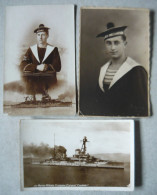 Lot De 3 Dont Carte Photo X2 Marine Militaire Française PORTRAIT D'1 MARIN J. TESSIER Cuirassé COURBET Toulon & Le Mans - Verzamelingen & Kavels