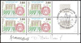 FRANCE YT3251 JURADE DE SAINT-ÉMILION - BLOC DE 4 TIMBRES AVEC OBLITÉRATION PJ 33 SAINT-ÉMILION DANS LA MARGE - Ungebraucht