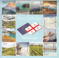 2012 Georgia Visit Georgia Tourism Mountains Wine Skiing Caves Miniature Sheet Of 12 MNH - Georgië