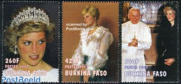Burkina Faso 1998 Death Of Diana 3v, Mint NH, History - Religion - Charles & Diana - Kings & Queens (Royalty) - Pope - Familias Reales
