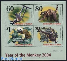 Tonga 2004 Year Of The Monkey 4v M/s, Mint NH, Nature - Various - Monkeys - New Year - Año Nuevo