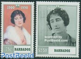 Barbados 1990 Queen Mother 2v, Mint NH, History - Kings & Queens (Royalty) - Familias Reales