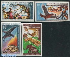 Dahomey 1974 Fairy Tales 4v, Imperforated, Mint NH, Nature - Birds - Birds Of Prey - Dogs - Elephants - Horses - Poult.. - Fairy Tales, Popular Stories & Legends