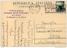 1950 CARTOLINA CON ANNULLO MILANO   + TARGHETTA PANETTONE MOTTA - Stamped Stationery