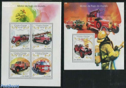 Sao Tome/Principe 2014 Fire Engines 2 S/s, Mint NH, Transport - Fire Fighters & Prevention - Sapeurs-Pompiers