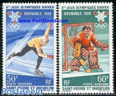 Saint Pierre And Miquelon 1968 Olympic Winter Games 2v, Unused (hinged), Sport - Ice Hockey - Olympic Winter Games - S.. - Hockey (su Ghiaccio)
