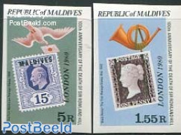 Maldives 1980 London 1980 2v, Imperforated, Mint NH, Philately - Sir Rowland Hill - Stamps On Stamps - Rowland Hill