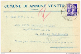 1944  CARTOLINA CON ANNULLO ANNONE VENETO VICENZA - Marcophilia