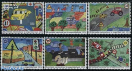 Cuba 2014 Traffic Safety 6v, Mint NH, Nature - Transport - Cattle - Automobiles - Railways - Art - Children Drawings - Nuevos