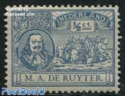 Netherlands 1907 Plate Flaw, 1/2c Blue, Line Through D, Unused (hinged), Transport - Various - Ships And Boats - Error.. - Nuevos