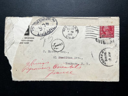 SP ENVELOPPE ETATS UNIS USA NEW YORK POUR THUIP FRANCE / BANDE DE CENSURE / CACHET DE CONTROLE MILITAIRE / 1916 - Cartas & Documentos