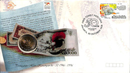 Indonesia 1996 Financial Day, Cover With 1000Rp Coin Included, Postal History, Various - Money On Stamps - Monedas