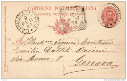 1899  CARTOLINA CON ANNULLO CAPRIATA D'ORBA ALESSANDRIA - Postwaardestukken