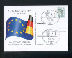 "BUNDESREPUBLIK DEUTSCHLAND" 1993, Privat-Postkarte "Europa Ist Eins" Mit SSt. "BONN" (L1057) - Privé Postkaarten - Gebruikt