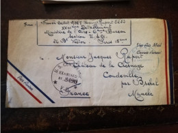 Courrier "US CENSUR SHIP " 19 MAI 1945 Pou Coudeville Par Bréhal Au Château De La Chesnaye Par Avion " EXAMINED BY 8490 - Briefe U. Dokumente