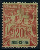 379 Indochine 20c Rouge Sur Jaune (f3-CHI-15) - Used Stamps